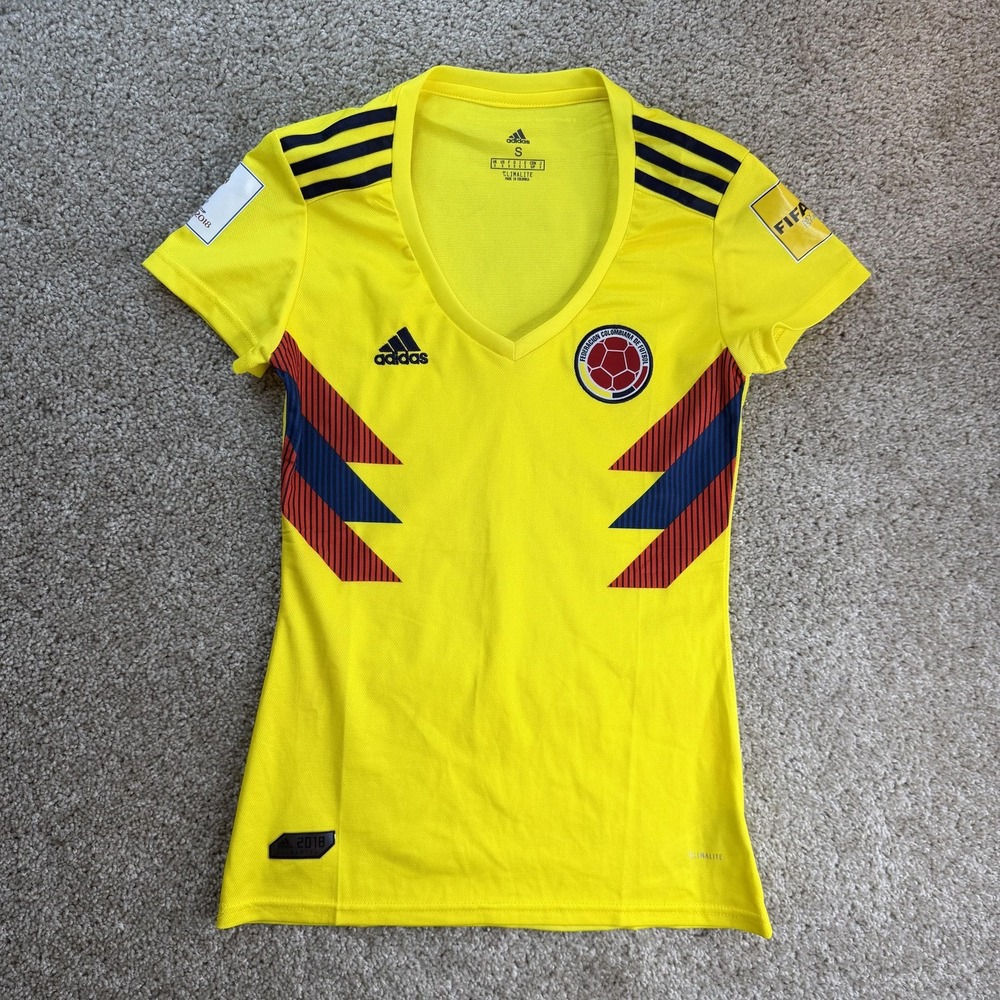 Colombia National Team Jersey Womens Small Yellow Soccer Adidas Russia 2018 FIFA